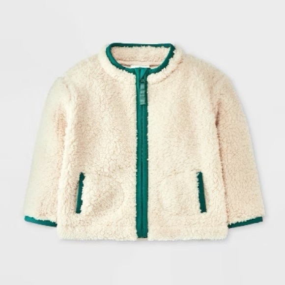 Cat & Jack Other - NWT Cat & Jack Kids Cream Sherpa Jacket with Green Trim Size 18months